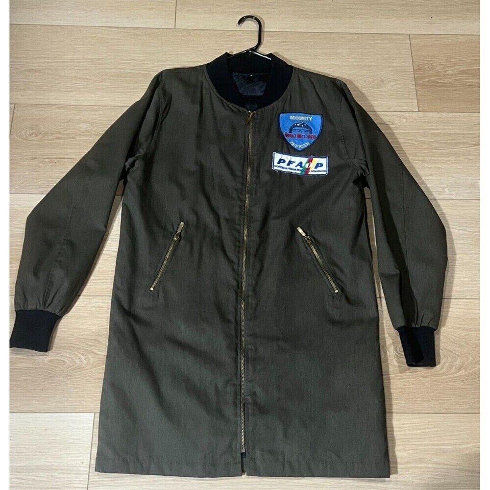 America West Arena Uniform Long Bomber Jacket Size M Green Full Zip Pockets